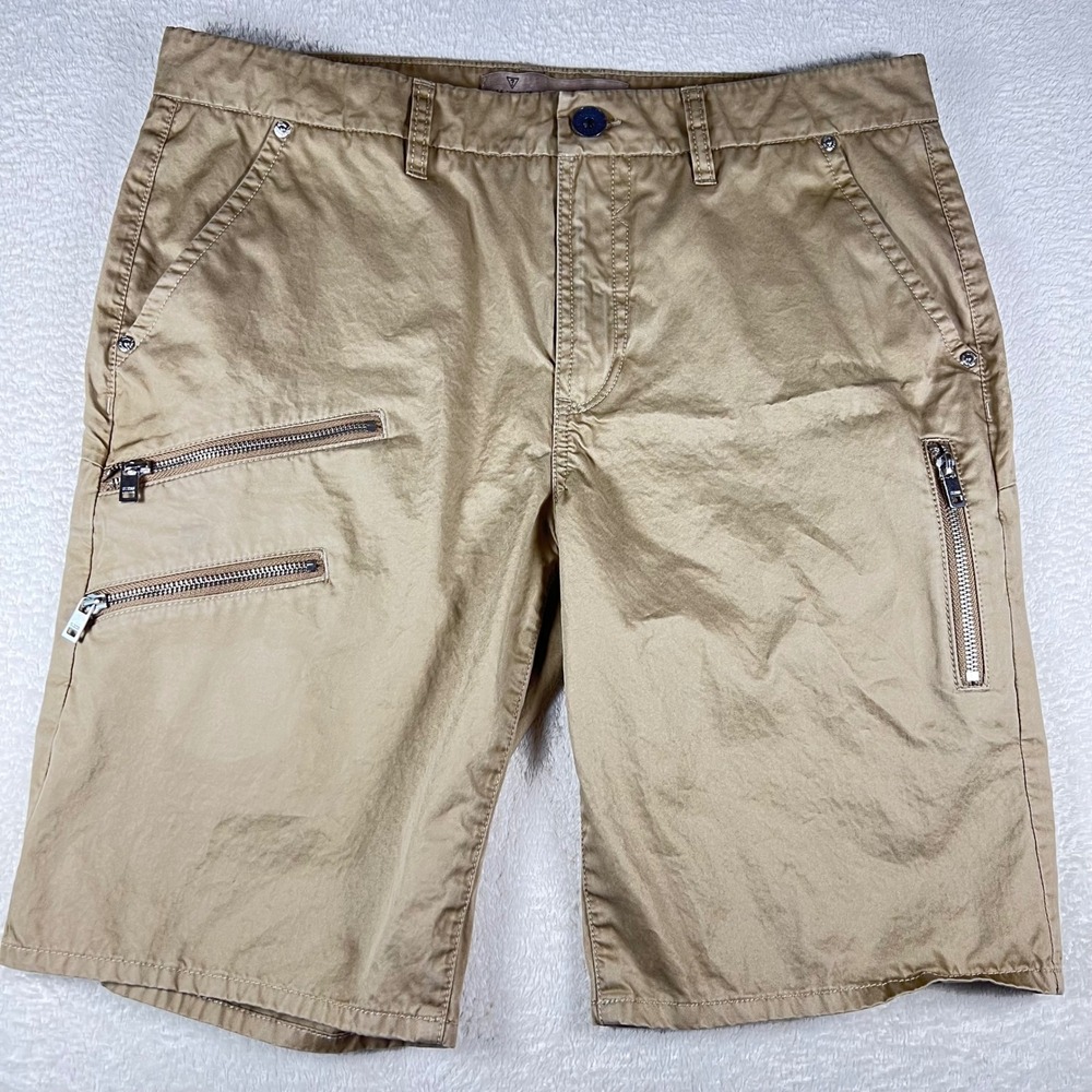 Guess Los Angeles Mens Tan Khaki Zipper Cargo‎ Shorts Size 34 M51D01W6A90